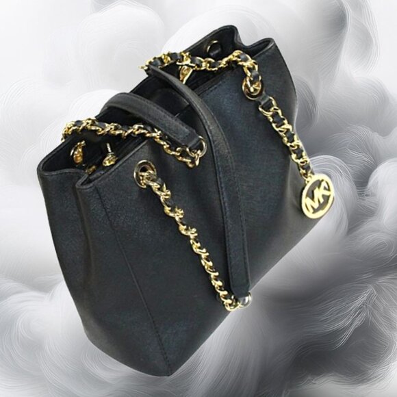 Michael Kors Susannah Black Saffiano Leather Structured Satchel Tote - Picture 3 of 12